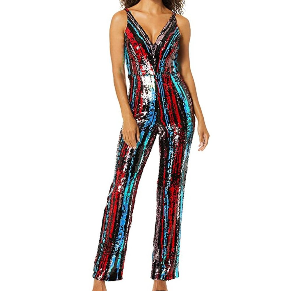 Charlie Sequin Sleeveless Plunging Jumpsuit